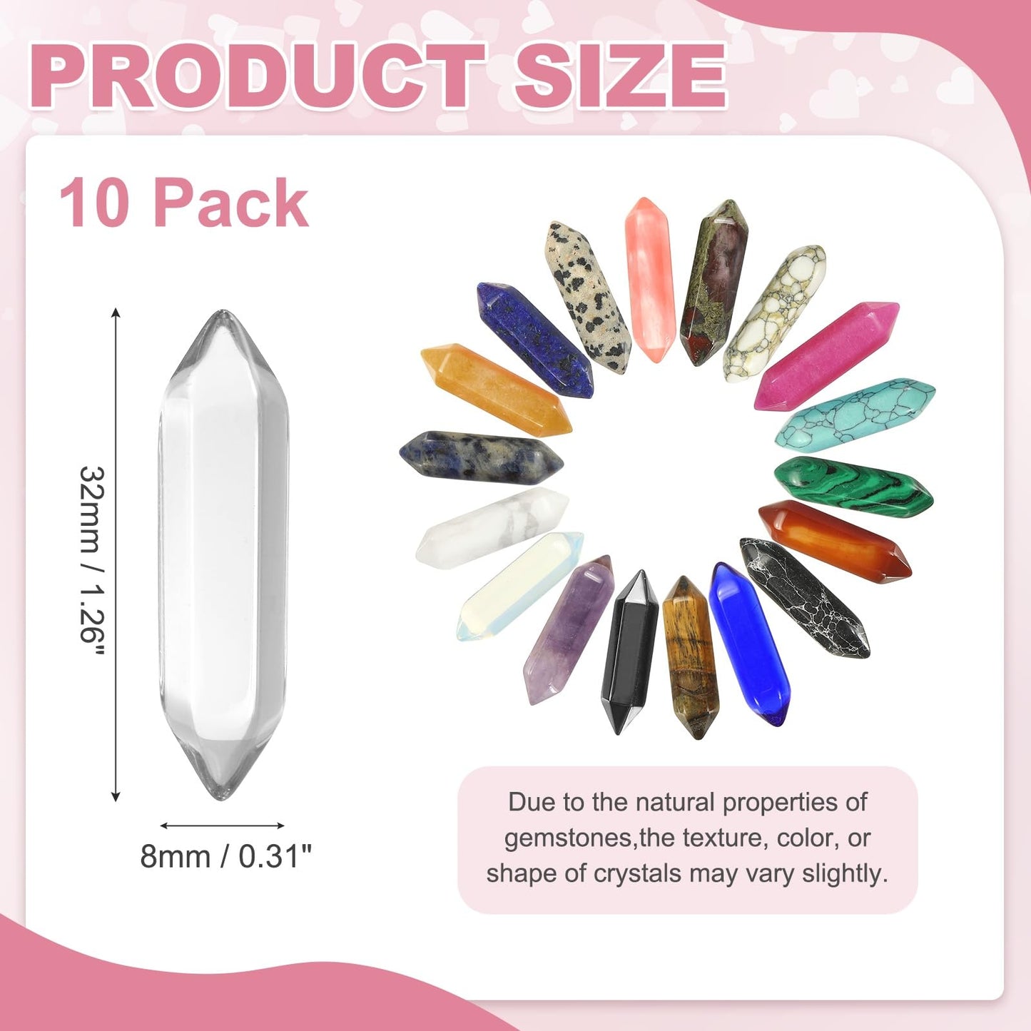 MECCANIXITY 10 Pack White Quartz Crystals, Polished Crystals Bulk Hexagonal Shaped Meditation Gemstone for Jewelry Making Energy Balance Accessories Gifts