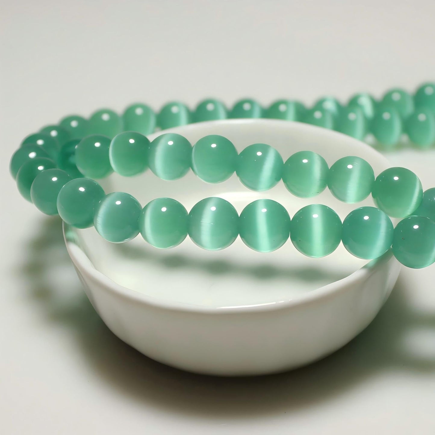 MJDCB 45pcs Blue Green Cat Eye Stone Beads 8mm Round Crystal Loose Bead for Jewelry Making DIY Bracelets Necklace Accessories