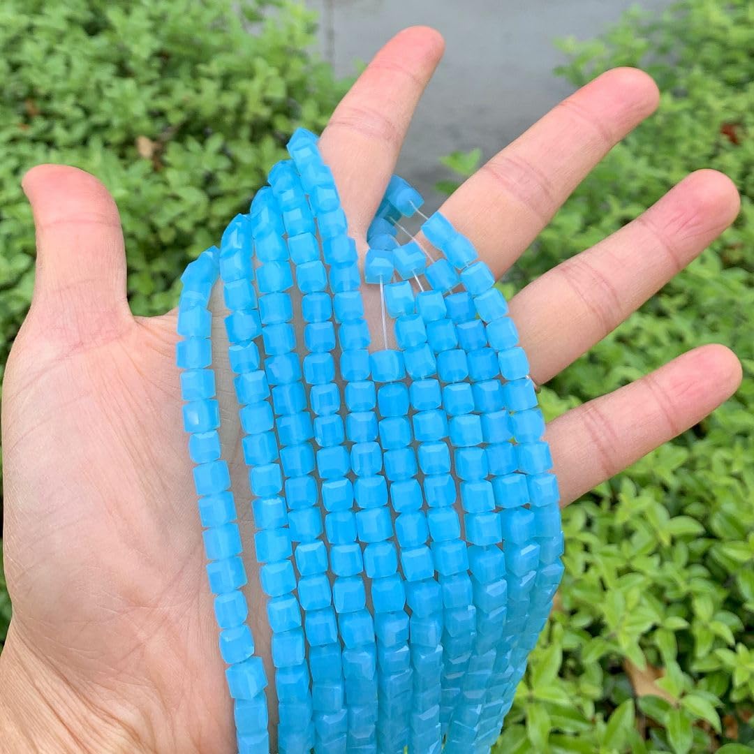 200pcs Czech Faceted Cube Crystal Glass Loose Beads Spacer Bulk 6mm (0.24 Inch) Blue Turquoise Opal for DIY Jewelry Craft Making CCC631