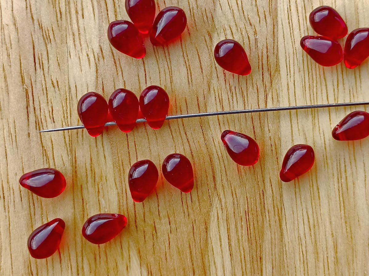 100 pcs Teardrop Shaped Beads 6x9 mm, Dark Ruby, Czech Glass