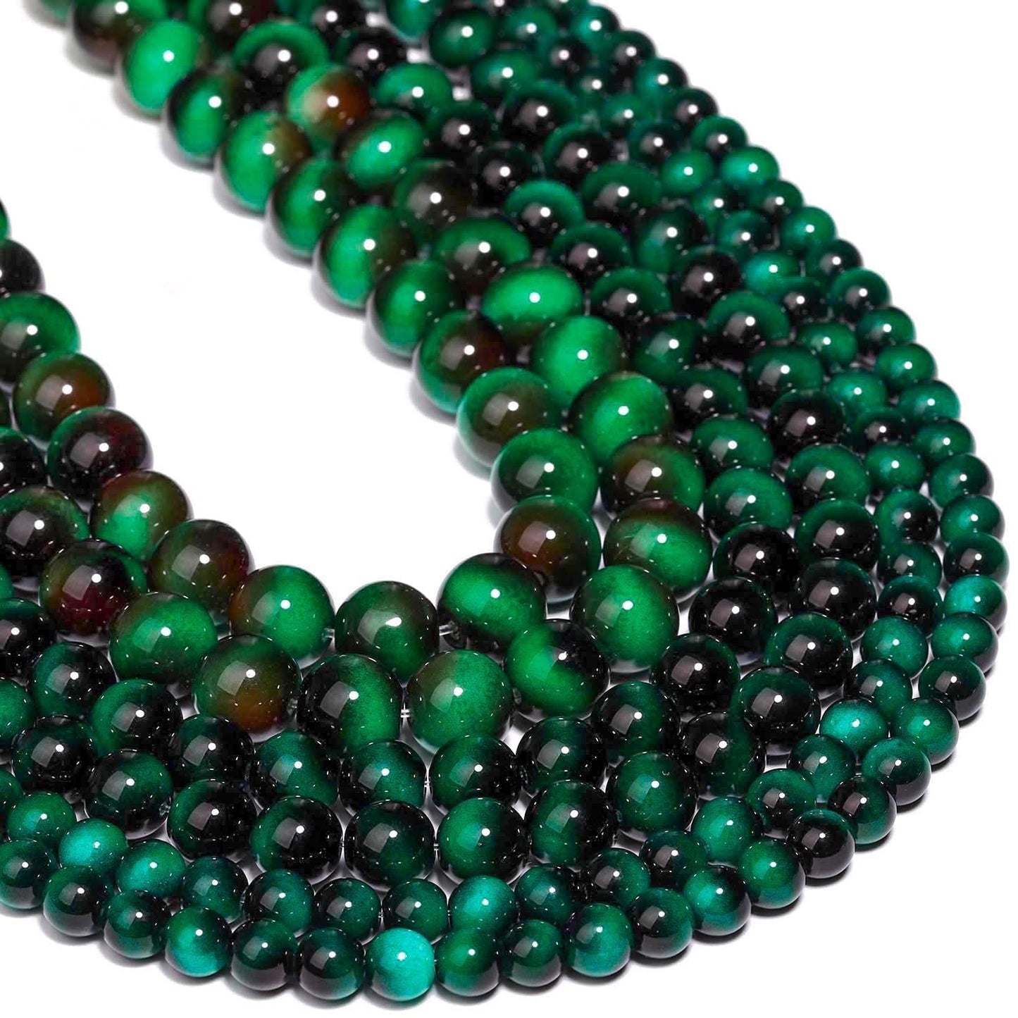 Song Xi 45PCS 8mm Green Tiger Eye Gemstone Beads for Jewelry Making, Round Smooth Glass Beads for DIY Bracelet Necklace Earring Keychain, Arts and Crafts, for for St. Patrick's Day Wedding Birthday