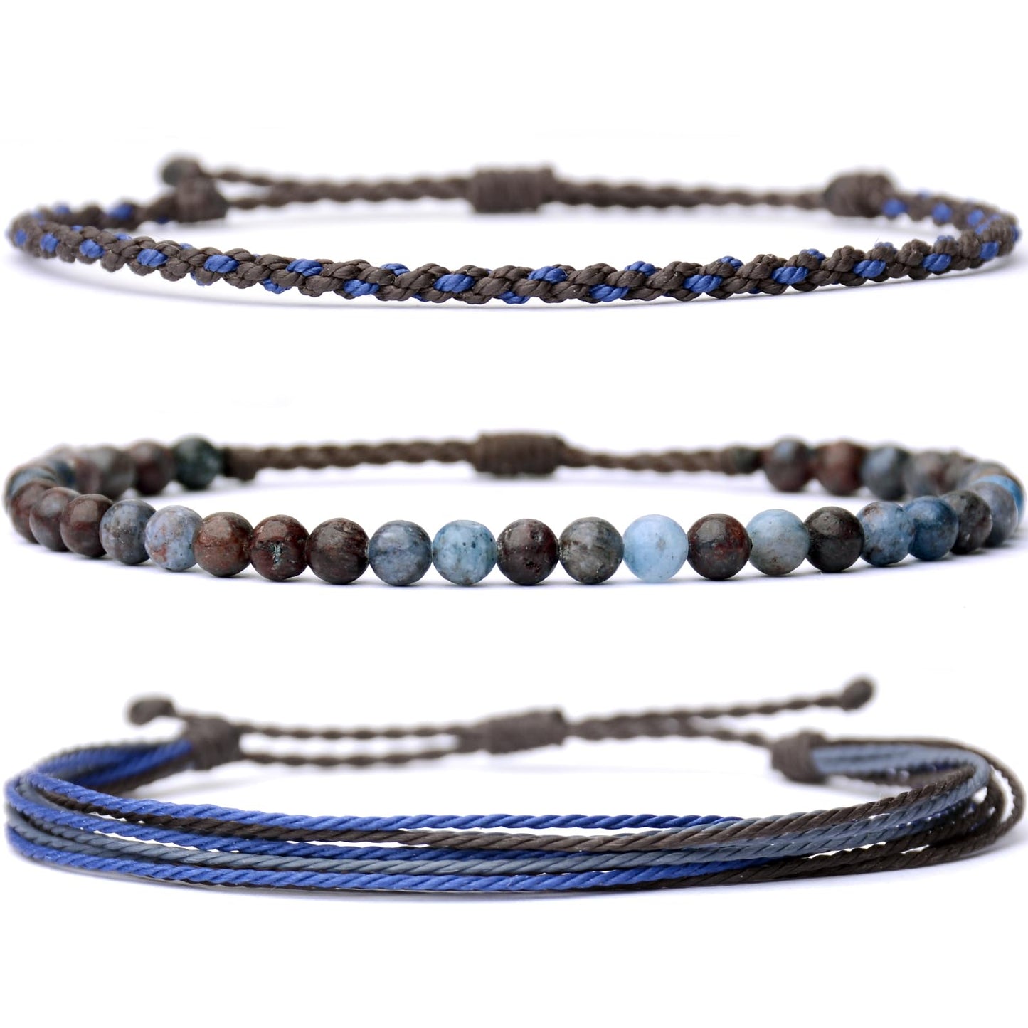 Handmade Natural Stone Beaded Healing Bracelet Gift for Men Adjustable Rope String Bracelet (Blue/Coffee Jasper, Adjustable)