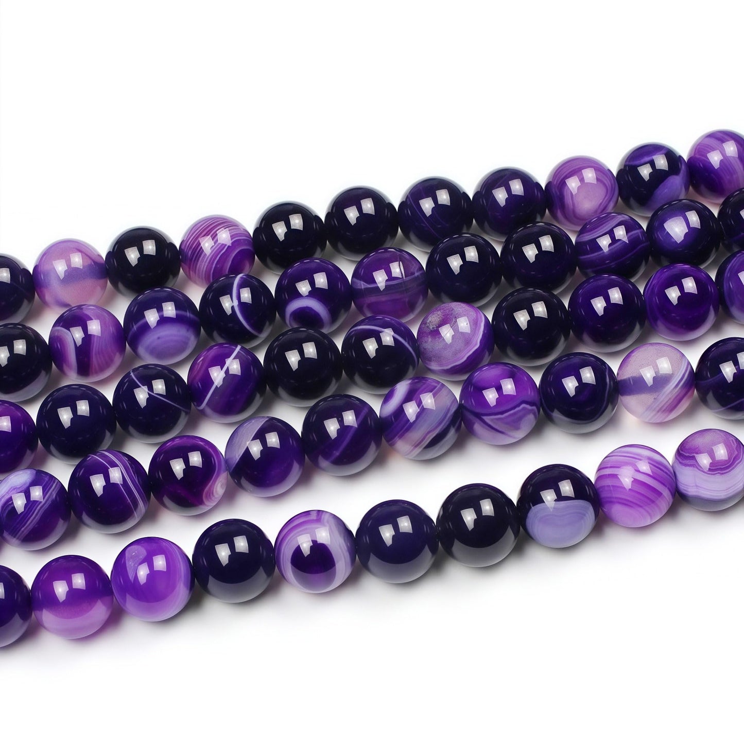 MJDCB Natural Stone Beads Purple Striped Agate Round Loose Beads for Jewelry Making DIY Bracelet Necklace (8mm)