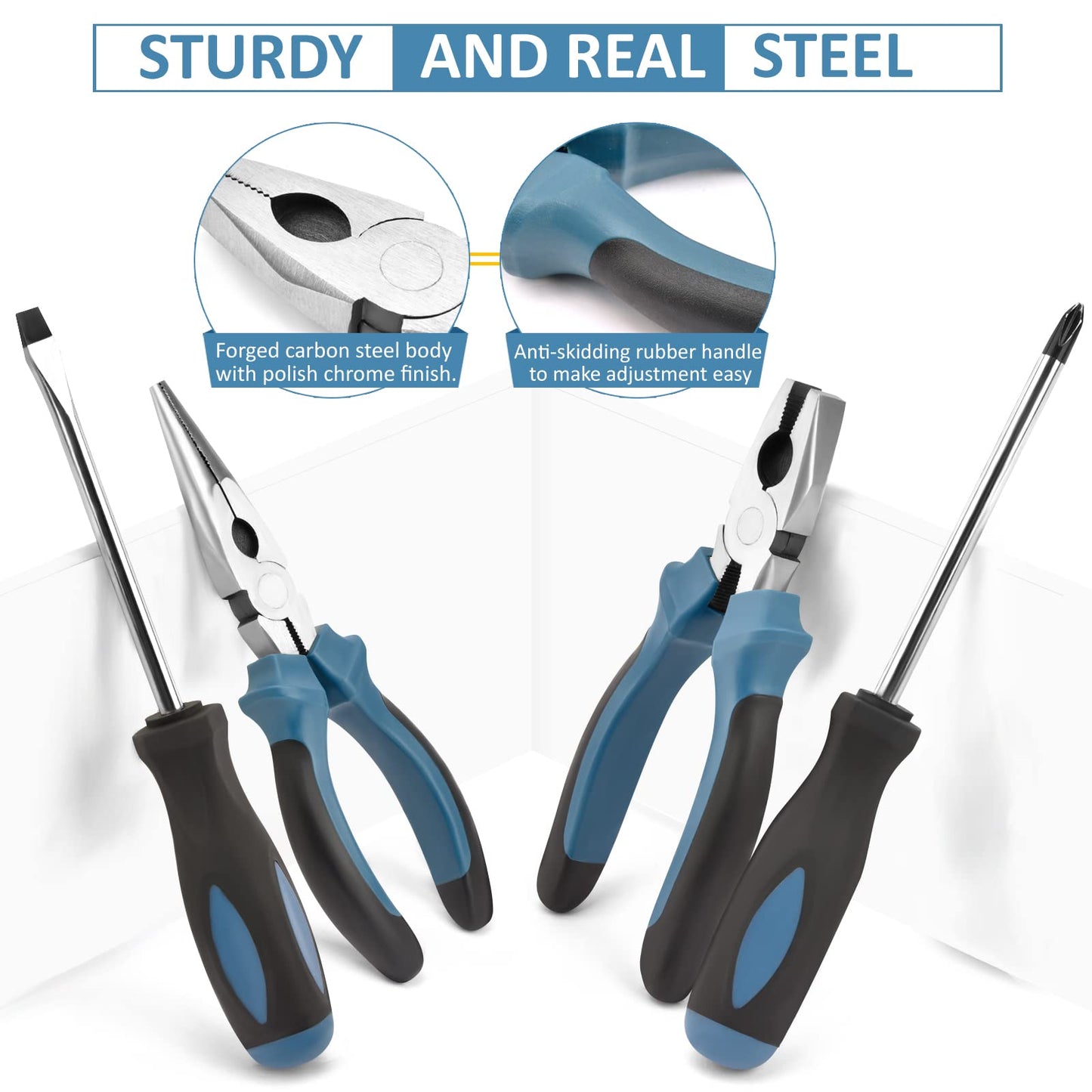 Sundpey Home Tool Kit 148-Pcs - Household Basic portable Hand Repair Tool Set with Case & Ratcheting Screwdriver & Hex Key & Pliers & Wrench & Voltage Tester & Water Pump Plier for Men Women