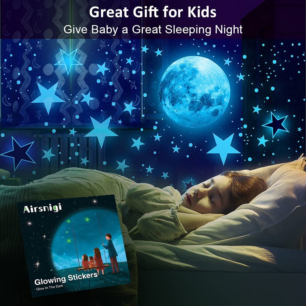 1120 Pcs Glow in The Dark Stars for Ceiling, Glowing Space and Moon Decals Universe Stickers for Kids Excellent Gifts for Boys Girls Nursery Bedroom Living Room Birthday Gift Room Decor