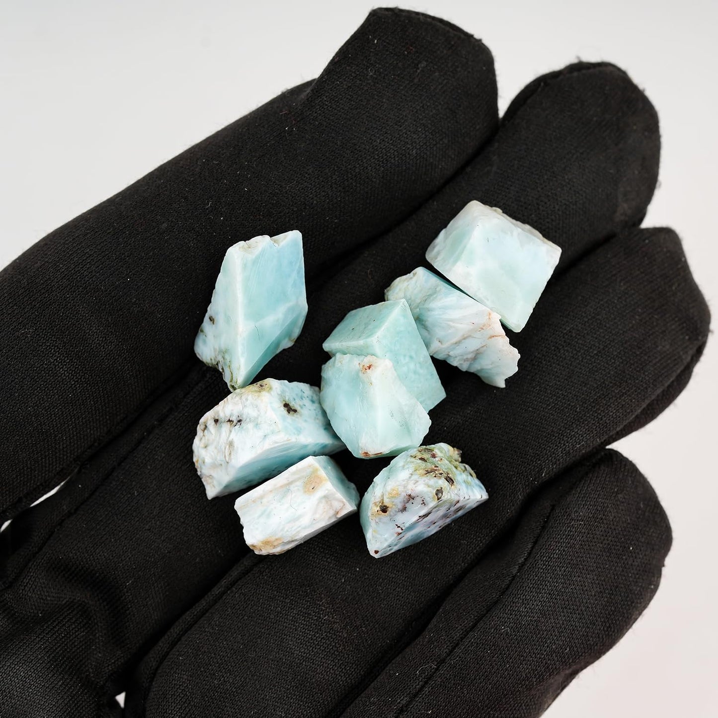ColouredRocks 50 carats Blue Larimar Pectolite Crystals, Raw Stones, Rough Gemstones, Jewelry Making Supply, Cabbing, Polishing, Cutting, DIY, Crafts (8pcs) (8-12mm)