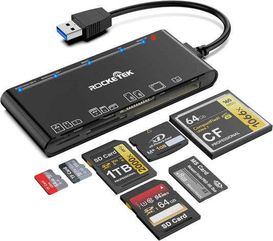 Rocketek 3.0, 7-in-1 xD-Picture Card Reader USB Multi-Card Reader for xD/CF/MS/SD/TF, Memory Card Reader/Adapter
