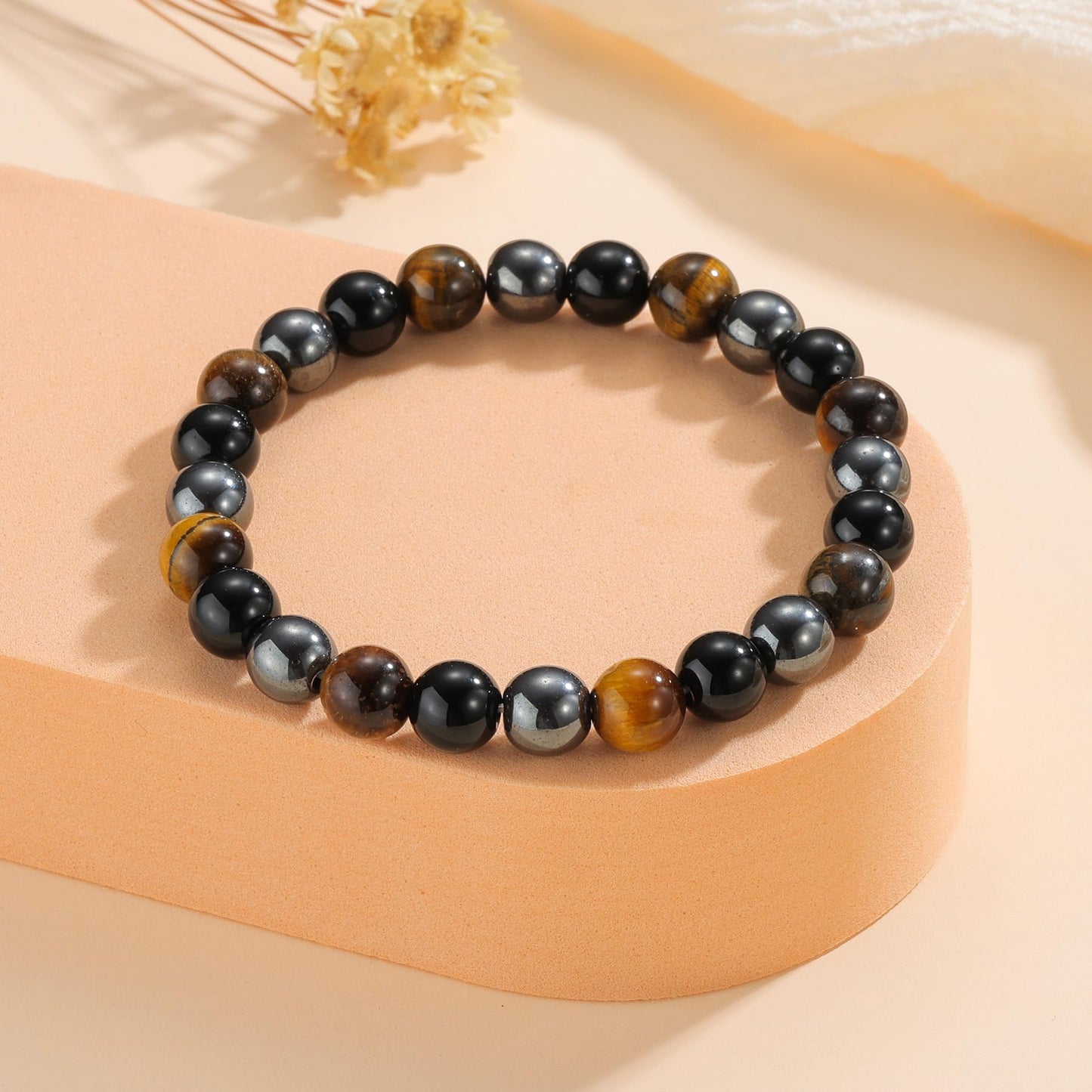Udolfly Womens Crystal Beaded Bracelets for Women Men Protective Energy Bracelet Natural Gemstone Bead Bracelet 6mm Triple Protect