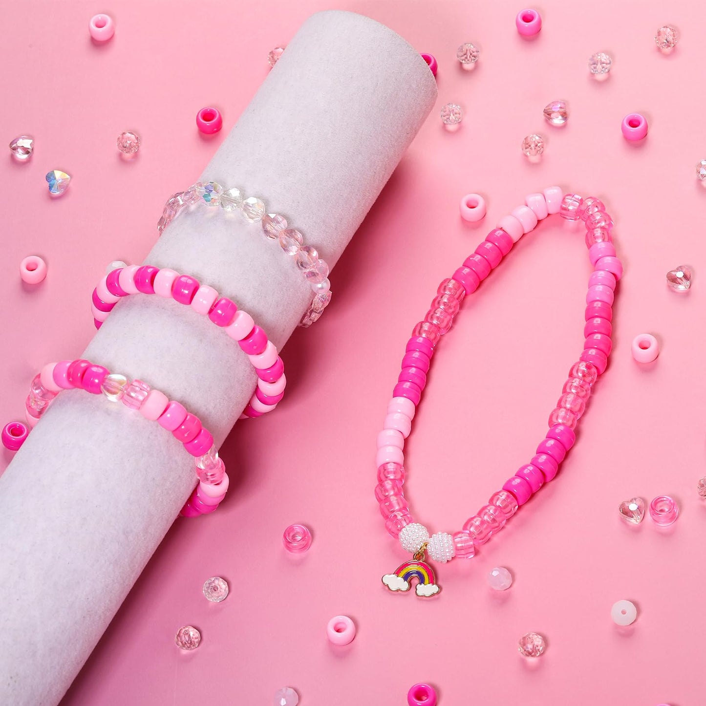 NITOPUPU 500pcs 6mm Crystal Glass Beads for Jewelry Making Faceted Rondelle Flat Beads for Bracelets Necklace Earrings DIY Crafts (Pink Crystal AB Bead)