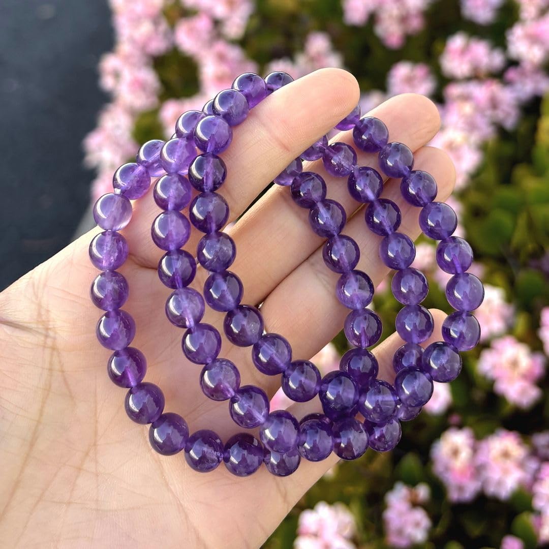 Adabele Real Natural Grade A Purple Amethyst Gemstone Beaded Bracelet 7 inch Stretch Chakra Healing Crystal Stone Jewelry Energy Quartz Rock GB8-7