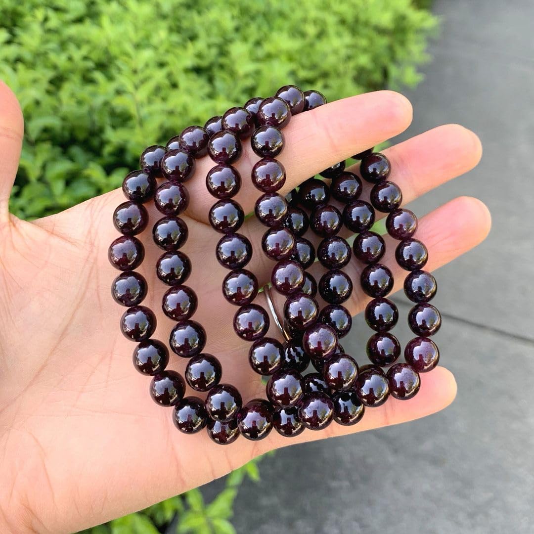 Adabele Real Natural Garnet Bracelet 7.5 inch Stretch Gemstone Beaded Bracelet Chakra Healing Crystal Stone Jewelry Women Mom Gift (Unisex) GB8-B8