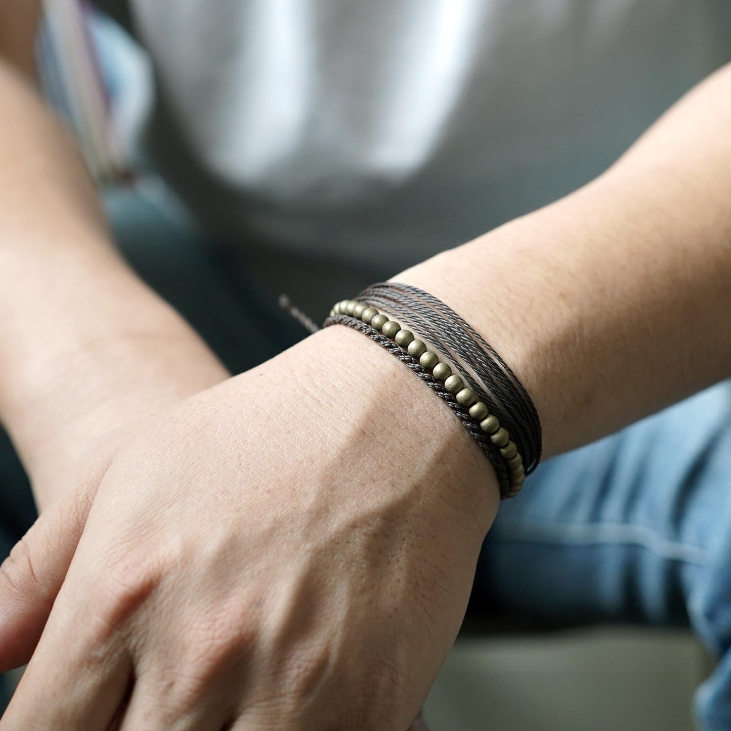 Handmade Natural Stone Beaded Healing Bracelet Gift for Men Adjustable Rope String Bracelet (Hematite（brass）, Adjustable)