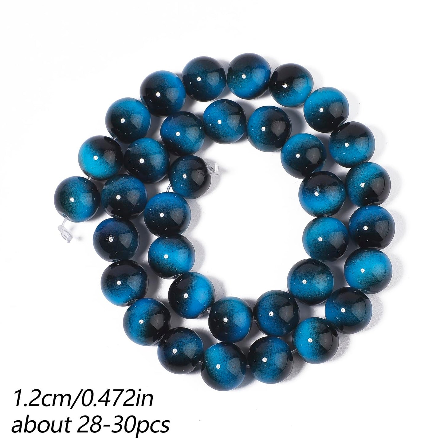Song Xi 28PCS 12mm Blue Tiger Eye Gemstone Beads for Jewelry Making, Round Smooth Glass Beads for DIY Bracelet Necklace Earring Keychain, Arts and Crafts, for Christmas Wedding Birthday