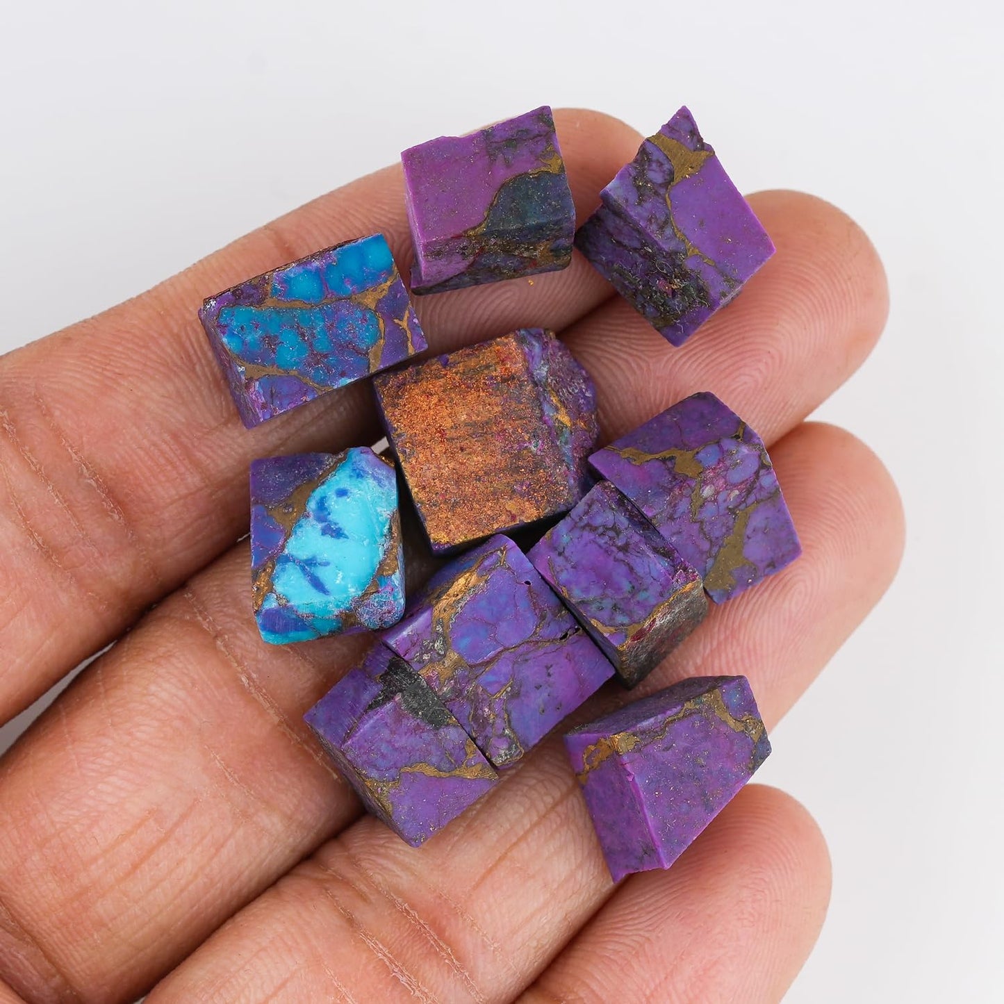 ColouredRocks (10pcs PURPLE TURQUOISE Raw Crystals, Raw Stones, Rough Gemstones, Jewelry Making Supply, Cabbing, Polishing, Cutting, DIY, Crafts (8-12 mm size)