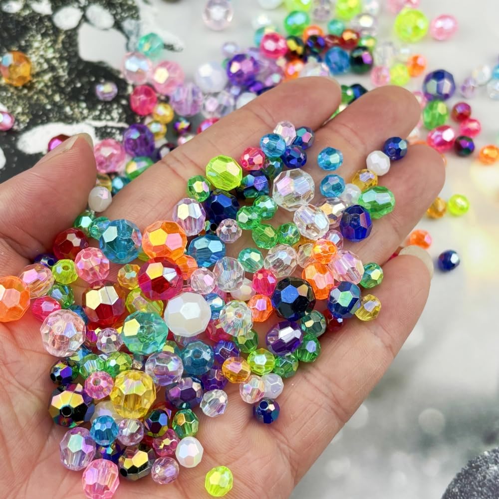 Pinhoollgo 300pcs 8mm Acrylic Faceted Round Beads AB Colors Glossy Acrylic Beads Round Spacer Beads with Hole for DIY Bracelet Necklace Jewelry Making Supplies Handmade Craft(Royal Blue AB)
