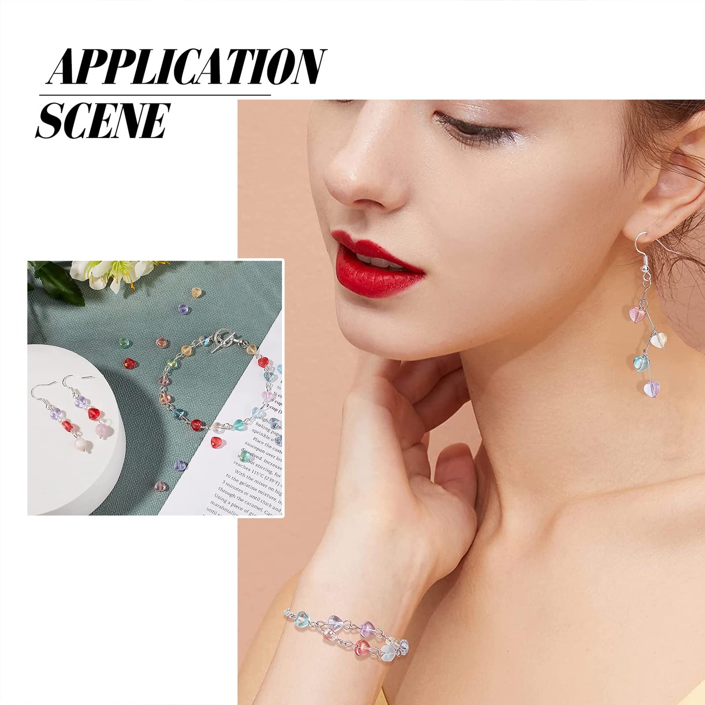 UR URLIFEHALL 100 Pcs Imitation Jade Glass Beads Heart Shape Crystal Spacer Beads for DIY Crafts Jewelry Making
