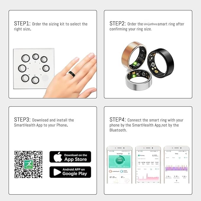 Smart Ring For Women Men, Health Tracker with Heart Rate/Blood Oxygen/Blood Pressure/Sleep Monitoring/Step Counting, IP68 Waterproof Fitness ring, No App Fees for iPhone & Android (Black, 12#)