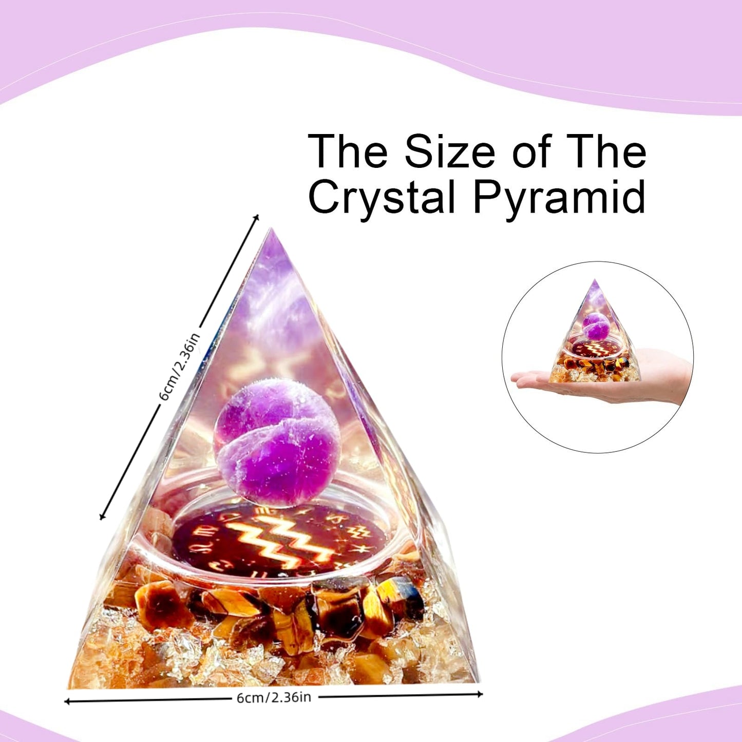 Saefheled Twelve Constellations Aquarius Orgone Pyramid, Natural Amethyst & Tiger's Eye Stone Orgonite Crystal Healing Pyramid for Protection Chakra, Unique Constellation Pyramid for Positive Energy
