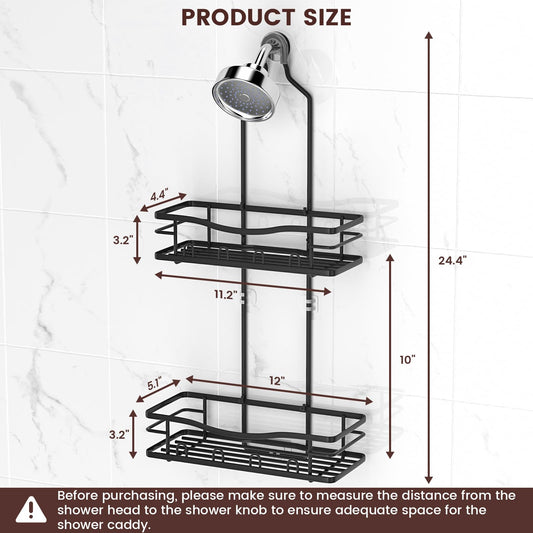 REINHARDT Shower Caddy Hanging, Rustproof Shower Caddy Anti-Swing Shower Organizer Over Showerhead No Drilling Shower Racks with Soap Holder Multi Hooks Bathroom Storage for Shampoo Sponge, Black