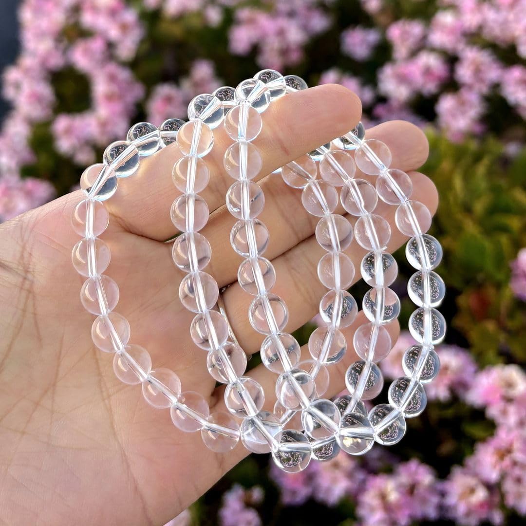 Adabele Real Natural Grade A Clear Crystal White Quartz Gemstone Beaded Bracelet 7 inch Stretch Chakra Healing Crystal Stone Jewelry Women Mom Gift (Unisex) GB8-15
