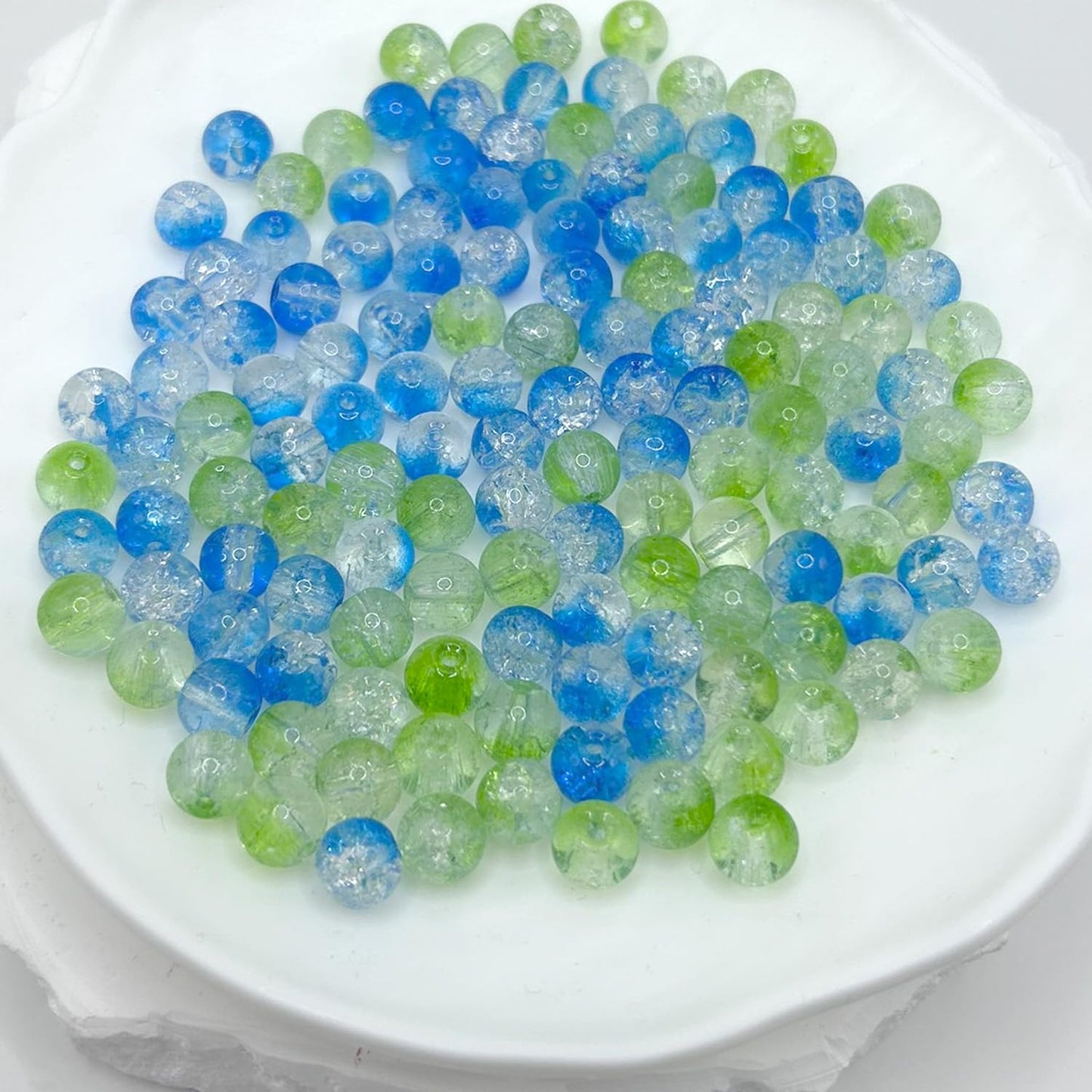 CRZSEELL 300pcs Crackle Glass Beads, 6mm Blue and Green Crystal Round Beads for Jewelry Making, Loose Bulk Crafts Bead for Earrings Necklaces Bracelets