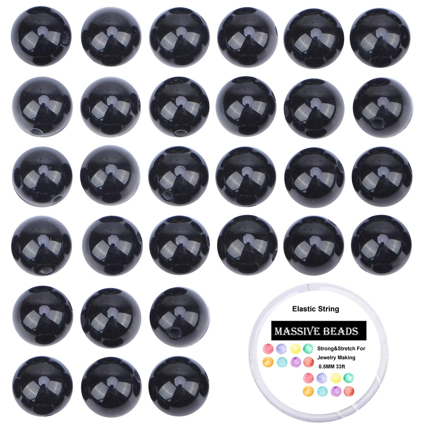 80Pcs Natural Crystal Beads Stone Gemstone Round Loose Energy Healing Beads with Free Crystal Stretch Cord for Jewelry Making (Tourmaline Black, 10mm)