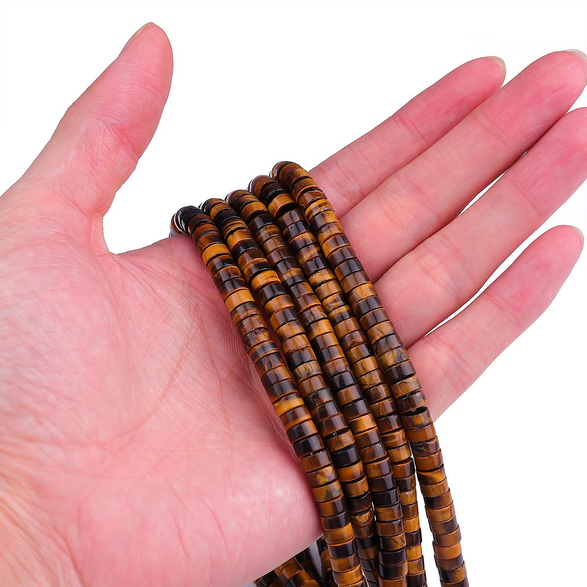 BEADIA Natural Yellow Tiger Eye Spacer Beads Caps Loose Semi Gemstone for Beading Jewelry Making 6mmx3mm 38cm