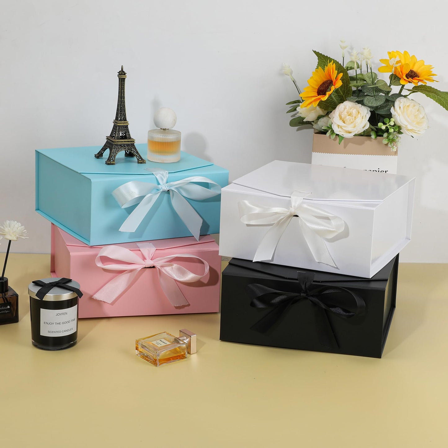 OEMVALATY 8-Pack Gift Boxes,9.5x6x3 Inch Magnetic Gift Boxes with Lids for Presents,White with Ribbon, Bridesmaid Proposal Box for Wedding, Storage, Birthday