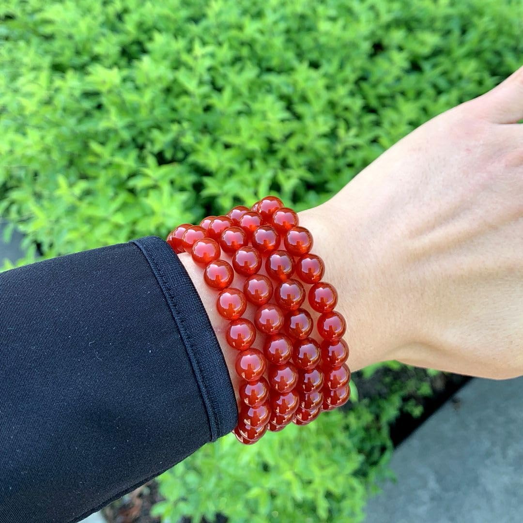 Adabele Real Natural Carnelian Red Agate Bracelet 8.5 inch Stretch Red Gemstone Beaded Bracelet Chakra Healing Crystal Stone Jewelry Women Mom Gift (Unisex) GB8-D29