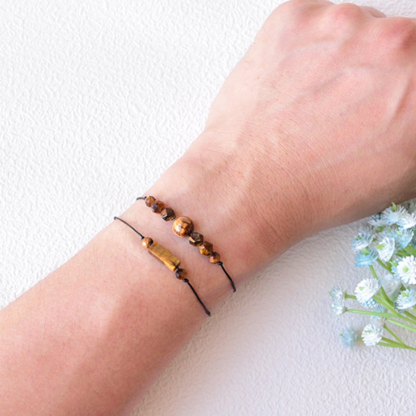 THSOGO 2Pcs Tiger Eye Bracelet Natural Stone Beaded Bracelet Handmade Adjustable Jewelry for Men Women Gifts for Him Her
