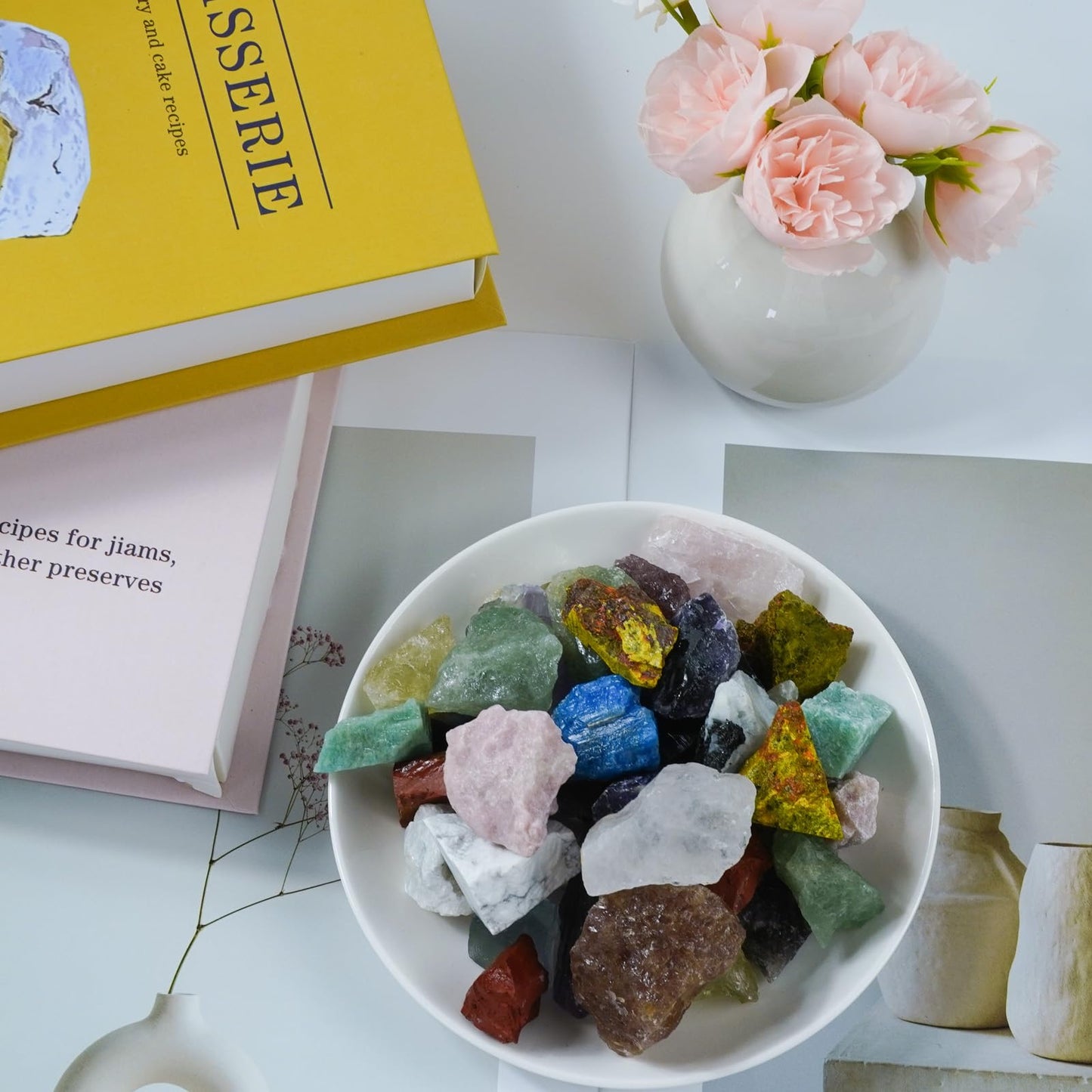 Raw Crystals, Large 1.2-2.0" Healing Crystal Natural Rough Stones for Intuition,Chakra,Meditation,Decoration,Polishing,Energy Work (Pink Quartz, 3.5oz-1.2-2.0"raw Crystals)