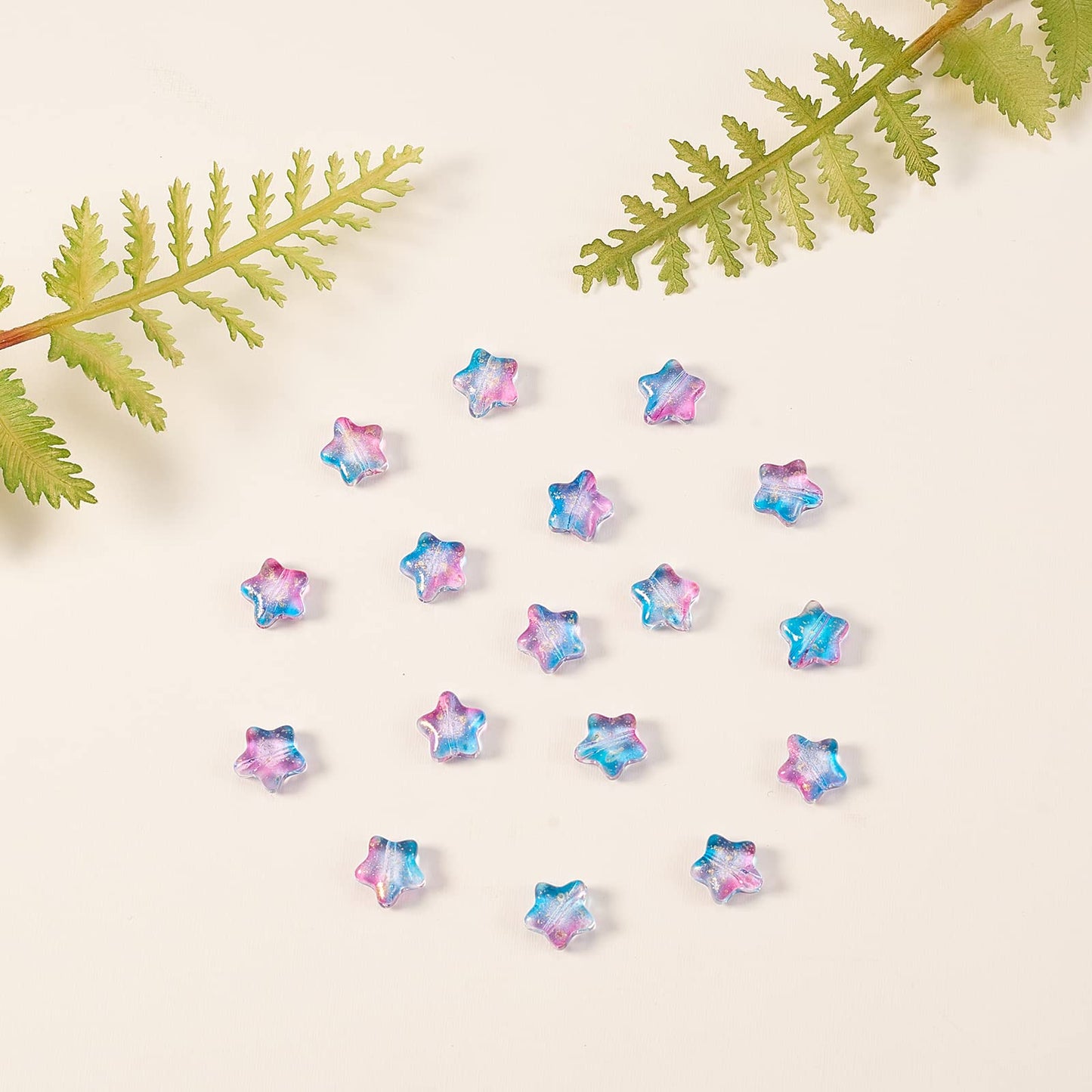 UR URLIFEHALL 100 Pcs Spray Painted Glass Star Beads with Gold Foil Drilled Glass Beads for Earring Bracelet Necklace Jewelry DIY Making