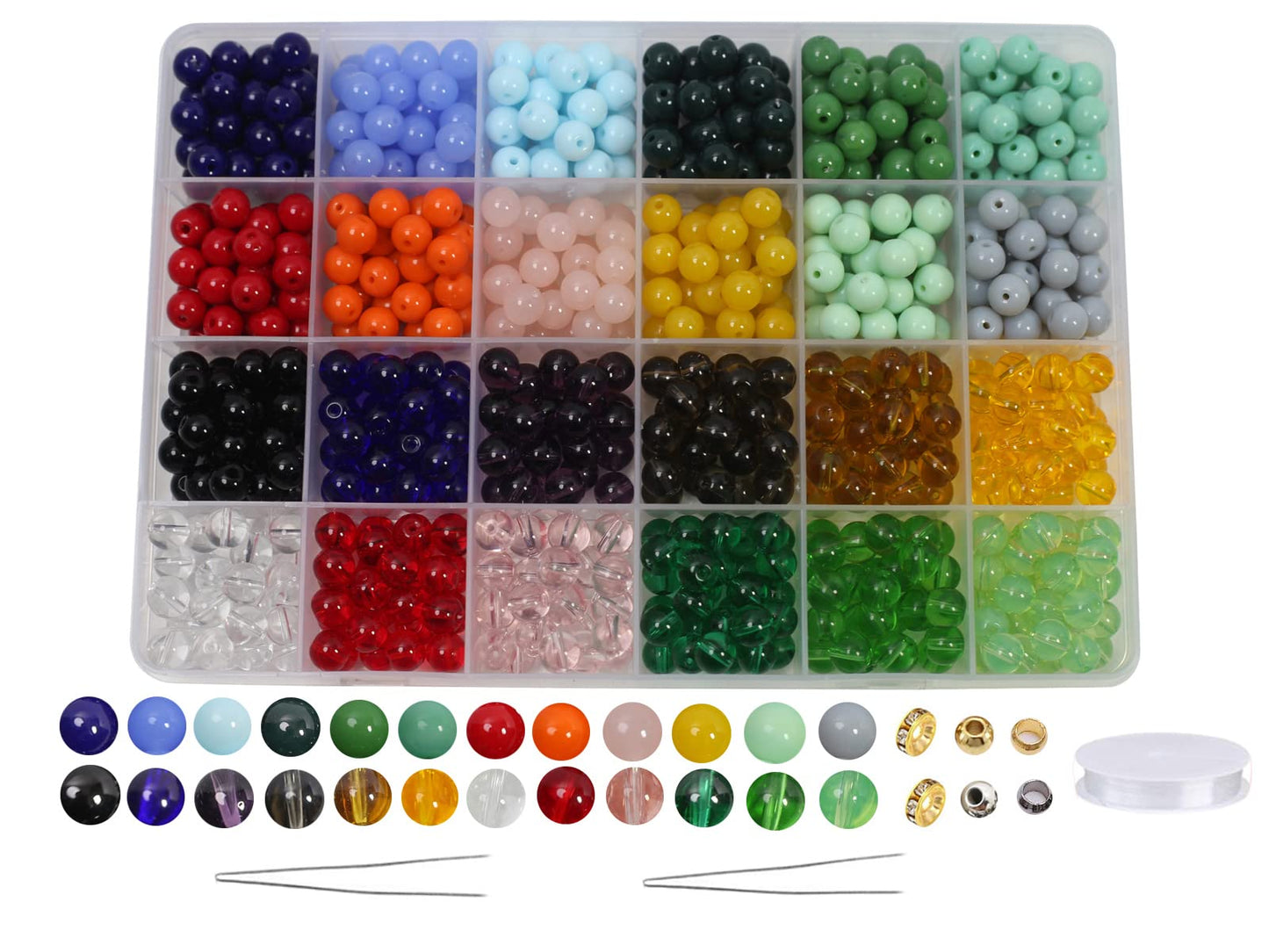 Pamir Tong 720PCS 8mm Glass Round Beads Bulk Crystal Beads Bracelet Beads Making Kit Healing Chakra Beads with 500pcs Space Loose Beads for Jewelry Making and DIY Crafts (8mm Solid&Clear)