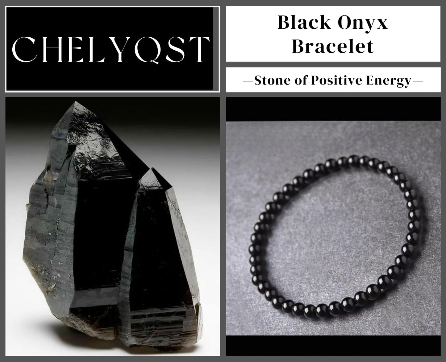 CHELYQST Black Onyx Bracelet - Stone of Positive Energy,Stretch Natural Stone Crystal Beads Jewelry Gifts for Women Men Unisex Adult,4mm