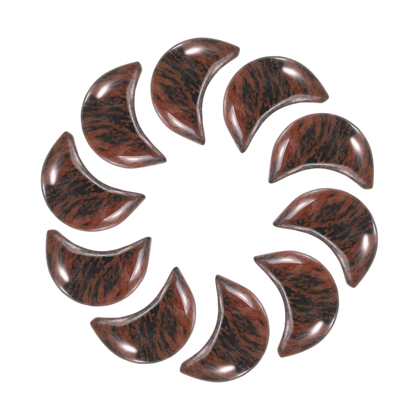 MECCANIXITY 10 Pcs Moon Crystal Worry Stone, 0.5 Inch Length Natural Mahogany Obsidian Moon Gemstone Bulk, Carved Pocket Stones for Meditation Balancing Pendant Decor