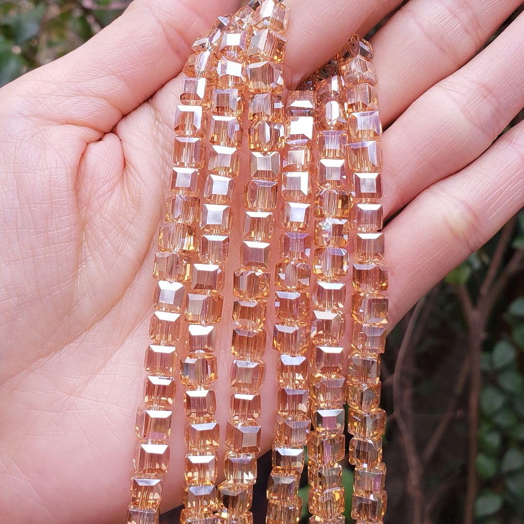 200pcs Czech Faceted Cube Crystal Glass Loose Beads Spacer Bulk 6mm (0.24 Inch) Golden Shadow for DIY Jewelry Craft Making CCC628