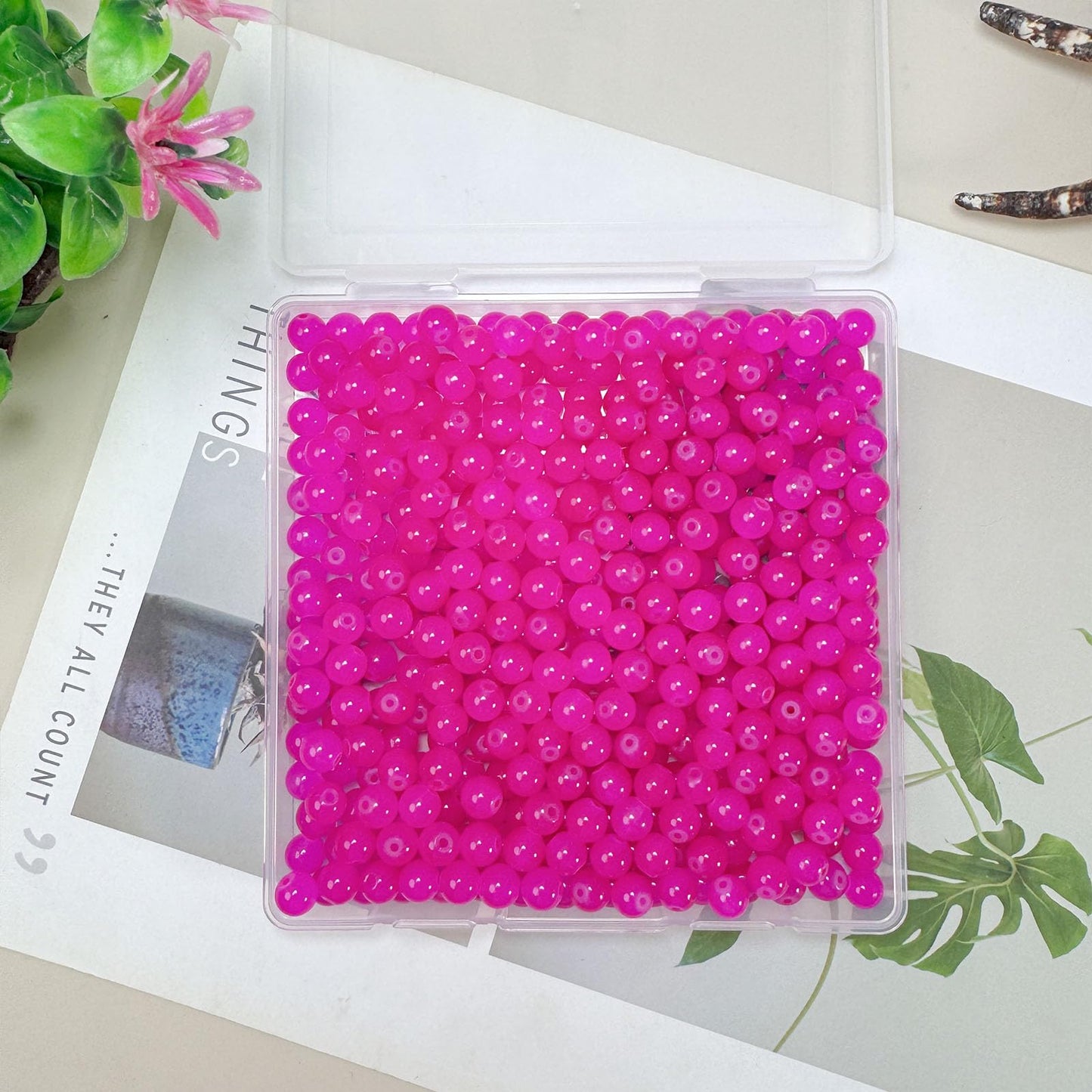 PAMIR TONG 400pcs 8mm Rose Round Glass Beads for Bracelet Pretty Smooth Loose Beads for Necklace-Earring-Jewelry Making-Home Decor and DIY Crafts & Projects