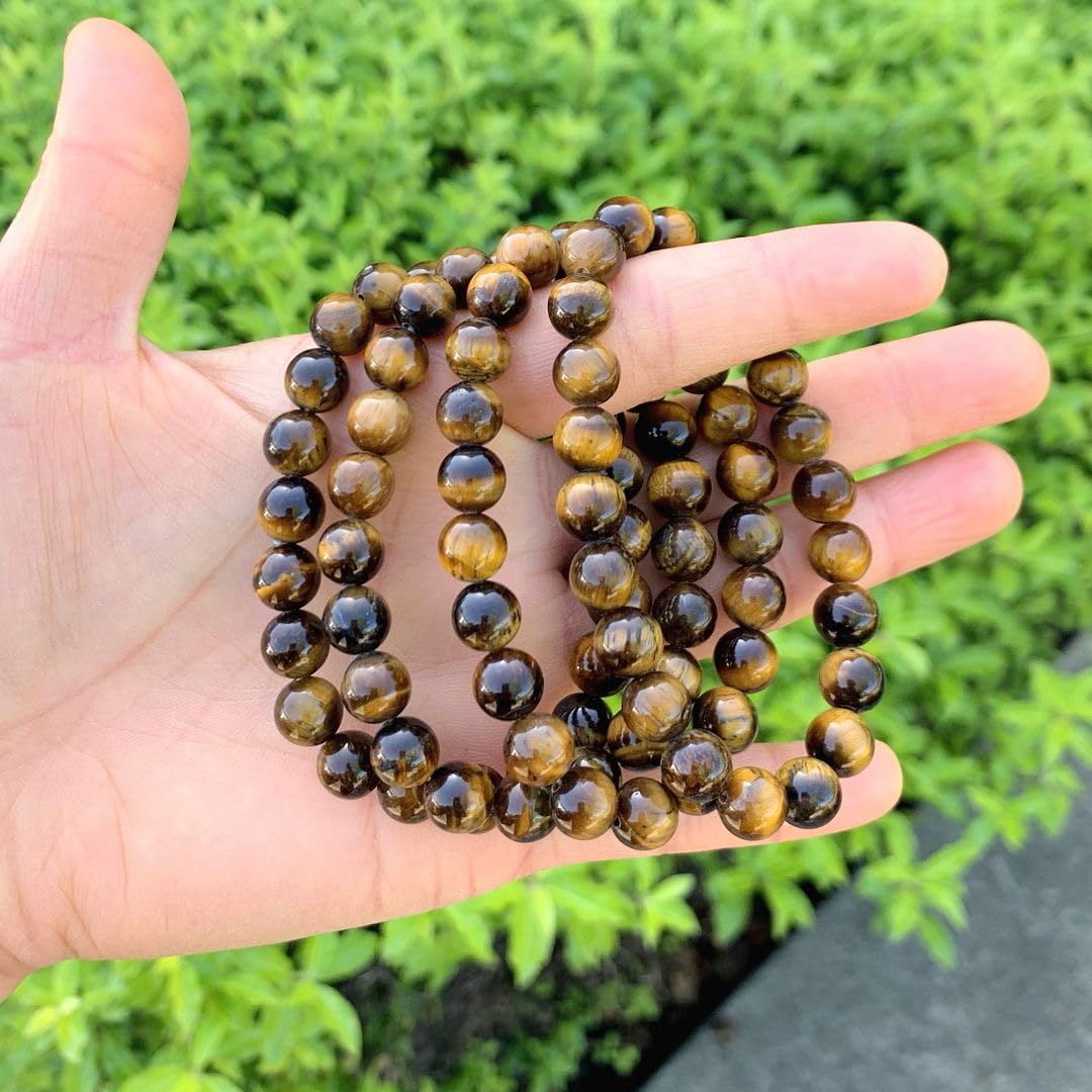 Adabele Real Natural Golden Yellow Tiger's Eye Bracelet 7.5 inch Stretch Gemstone Beaded Bracelet Chakra Healing Crystal Stone Jewelry Energy Quartz Rock GB8-B26