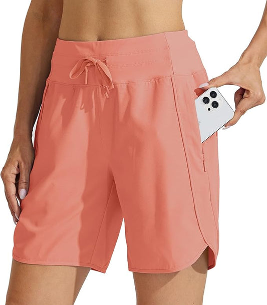 Willit Women's 7" Athletic Running Shorts Long Workout Hiking Shorts Quick Dry High Waisted Active Zipper Pocket(Small)