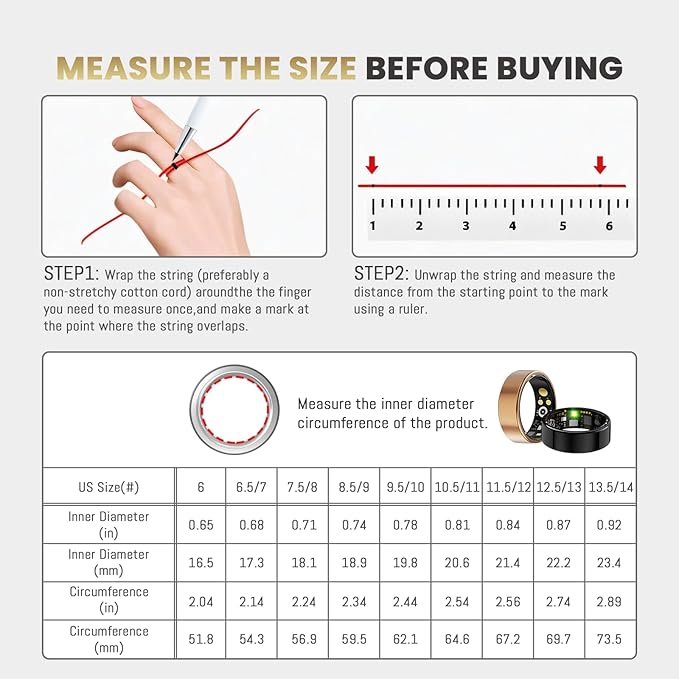 Smart Ring for Women Men, Health Tracker with Heart Rate/Blood Oxygen/Blood Pressure/Sleep Monitor/Step Counting, IP68 Waterproof Fitness Ring, No App Fees for iOS & Android (Rose Gold, 14#)