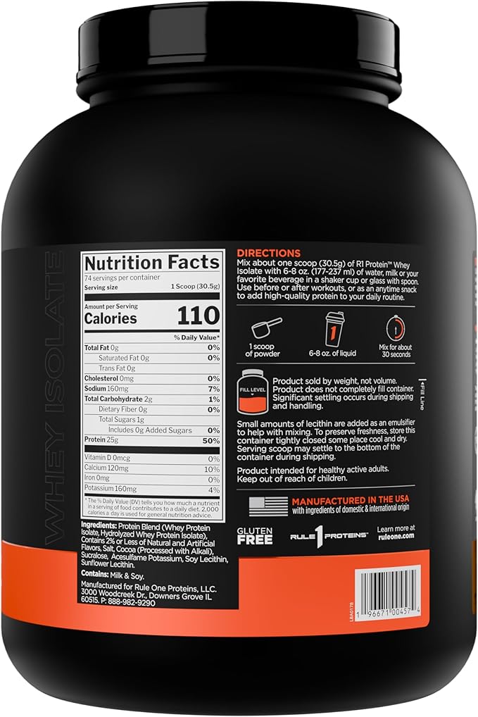 Rule 1 R1 Protein Whey Isolate - with 25g Protein & 6g BCAA Exclusively from Isolated & Hydrolyzed Sources for Workout Recovery (5 Pounds*, Salted Carmel)