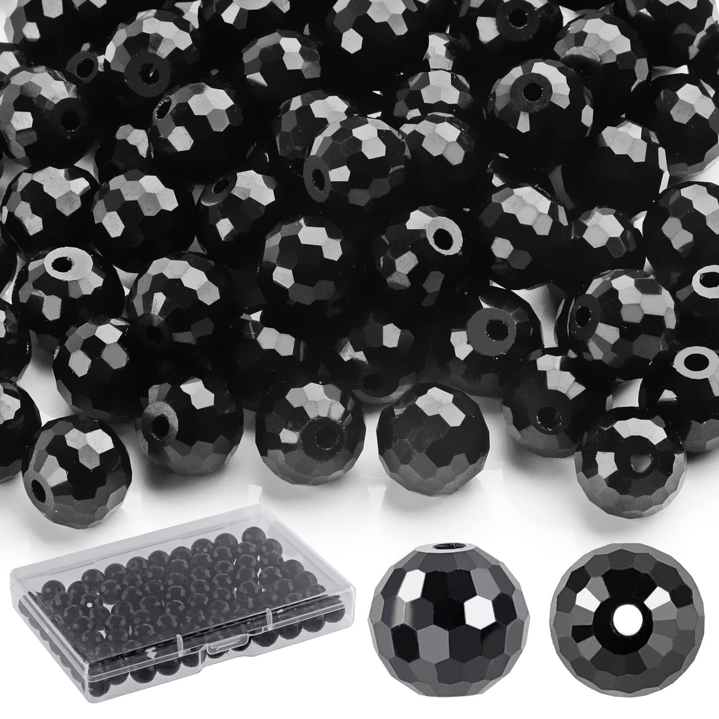 Crystal Glass Beads for Jewelry Making, 80 Pieces Crystal Beads, 10mm Glass Beads, Round Faceted Beads Bulk for Craft Necklace Bracelet Earring (Black Color)