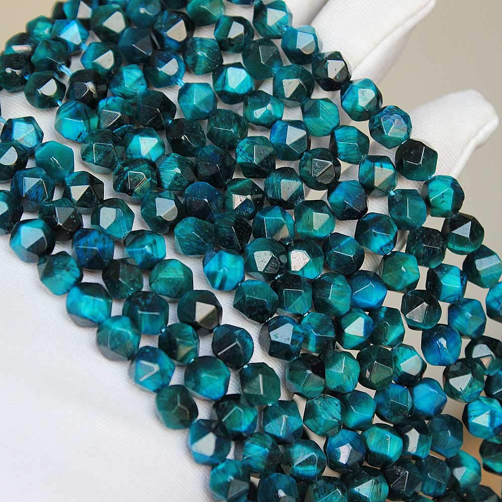MJDCB Best Sellers Natural Stone Beads Faceted Polygon Sky Blue Tiger Eye Crystal Energy Stone Healing Power for Jewelry Making(8mm)