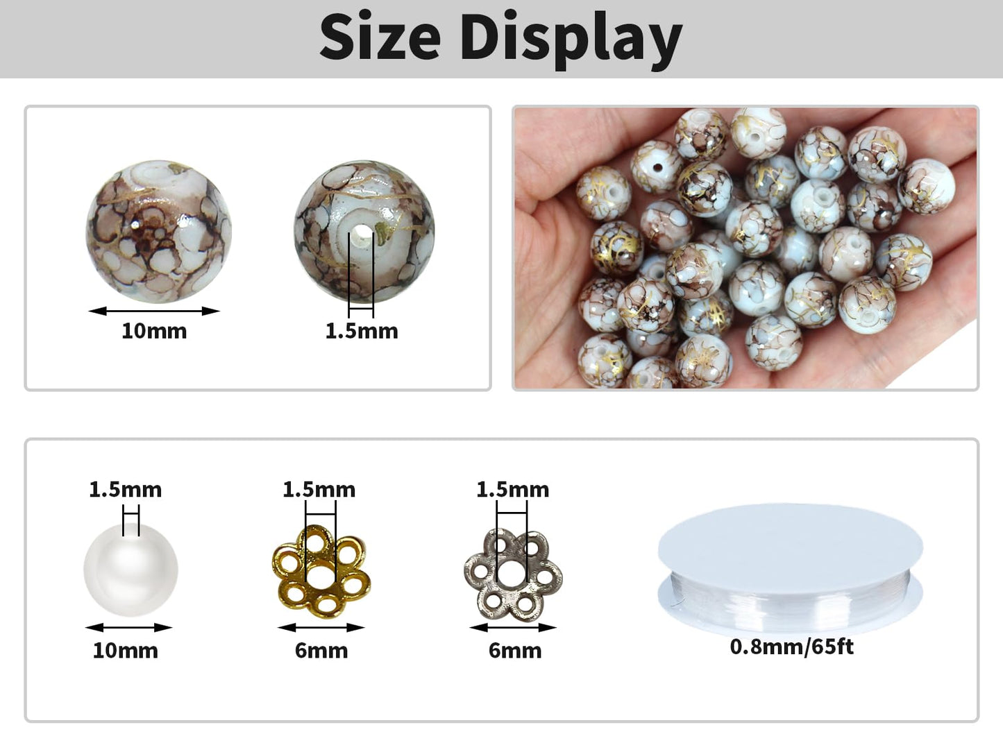 Pamir Tong 300PCS 10mm Brown Glass Beads for Jewelry Making Round Smooth Bracelet Space Loose Beads for Earring, Necklaces, DIY Crafts-Adult Craft Supplies