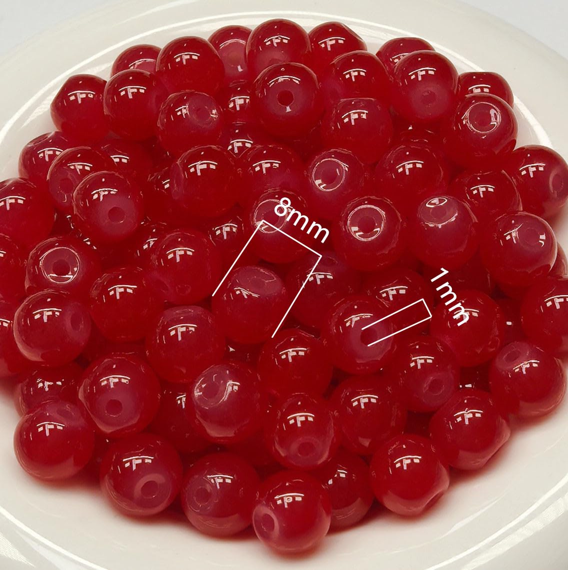 200PCS Glass Beads 8mm Glass Beads for Bracelets Necklaces Jewelry Making DIY Crafts (Red)