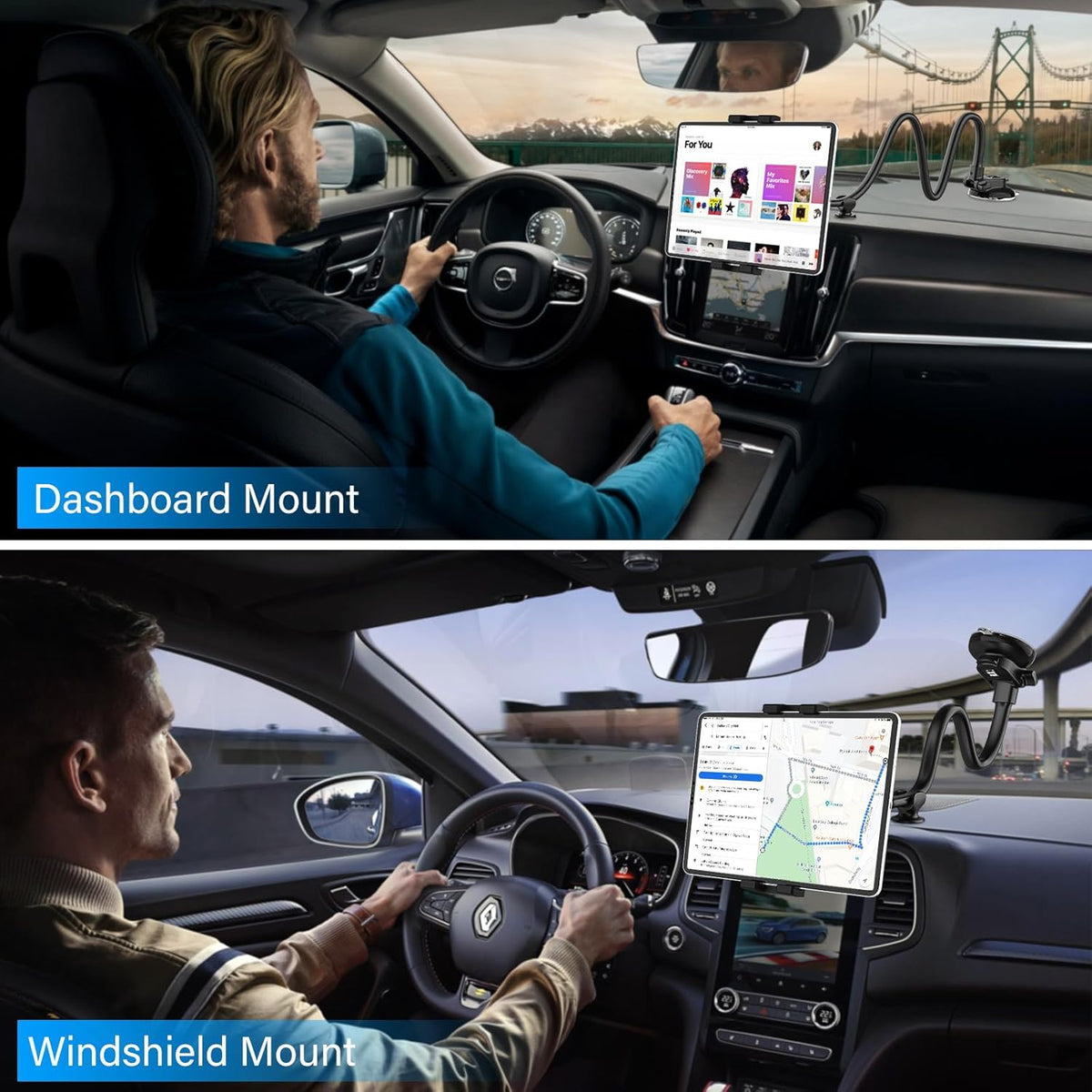 YOOZ [13 inch 4-12.9" Dashboard Windshield Car Tablet Mount Flexible Gooseneck Arm] Super Suction Tablet Holder for Car