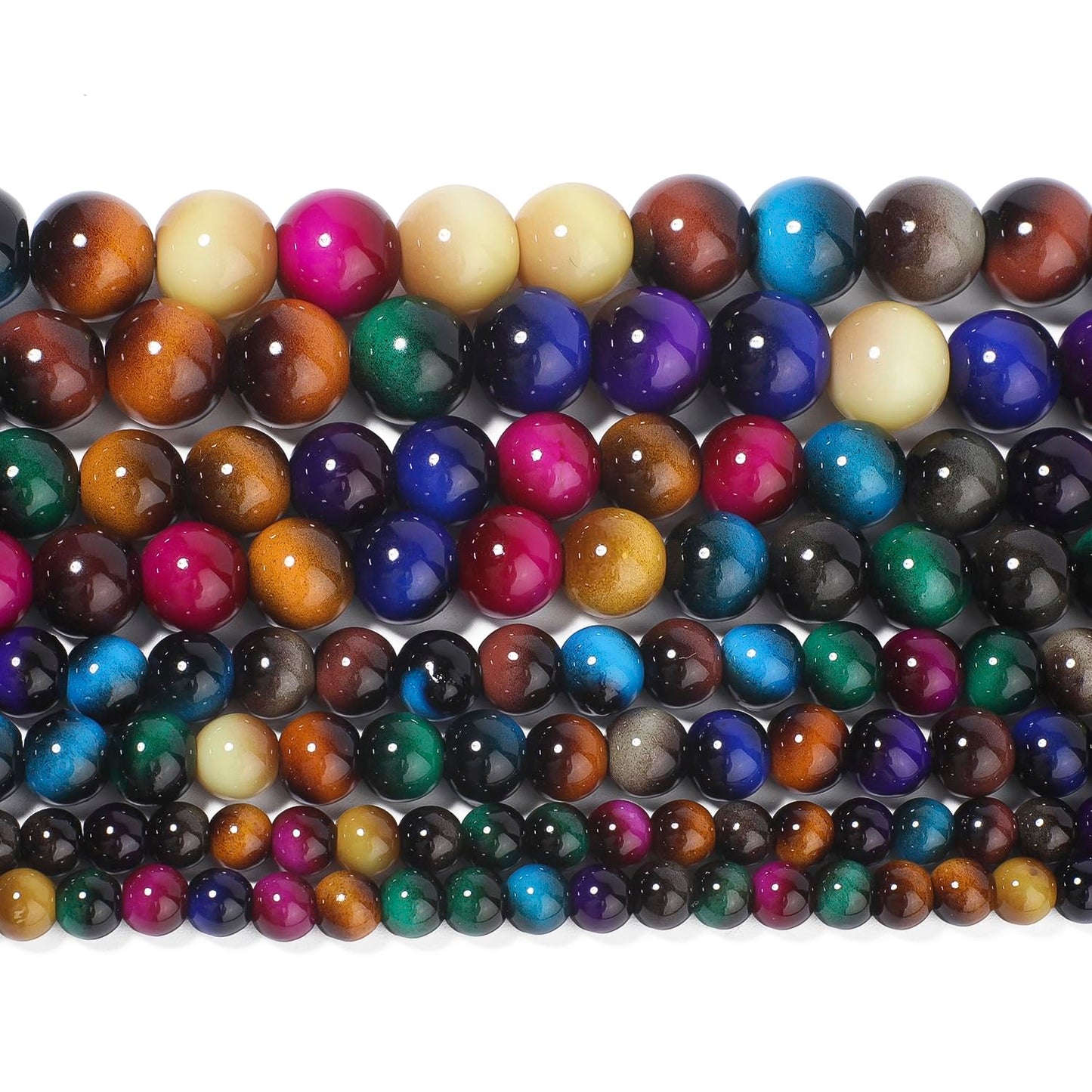 Song Xi 28PCS 12mm Mixed Color Tiger Eye Gemstone Beads for Jewelry Making, Round Smooth Glass Beads for DIY Bracelet Necklace Earring Keychain, Arts and Crafts, for Christmas Wedding Birthday