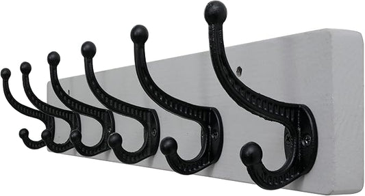 WEBI Rustic Coat Rack Wall Mount,24" Long 6 Cast Iron Coat Hooks Wall Mounted,Heavy Duty Wood Wall Coat Hanger Hooks for Hanging Coats,Jacket,Clothes,Backpack,Farmhouse,Gray