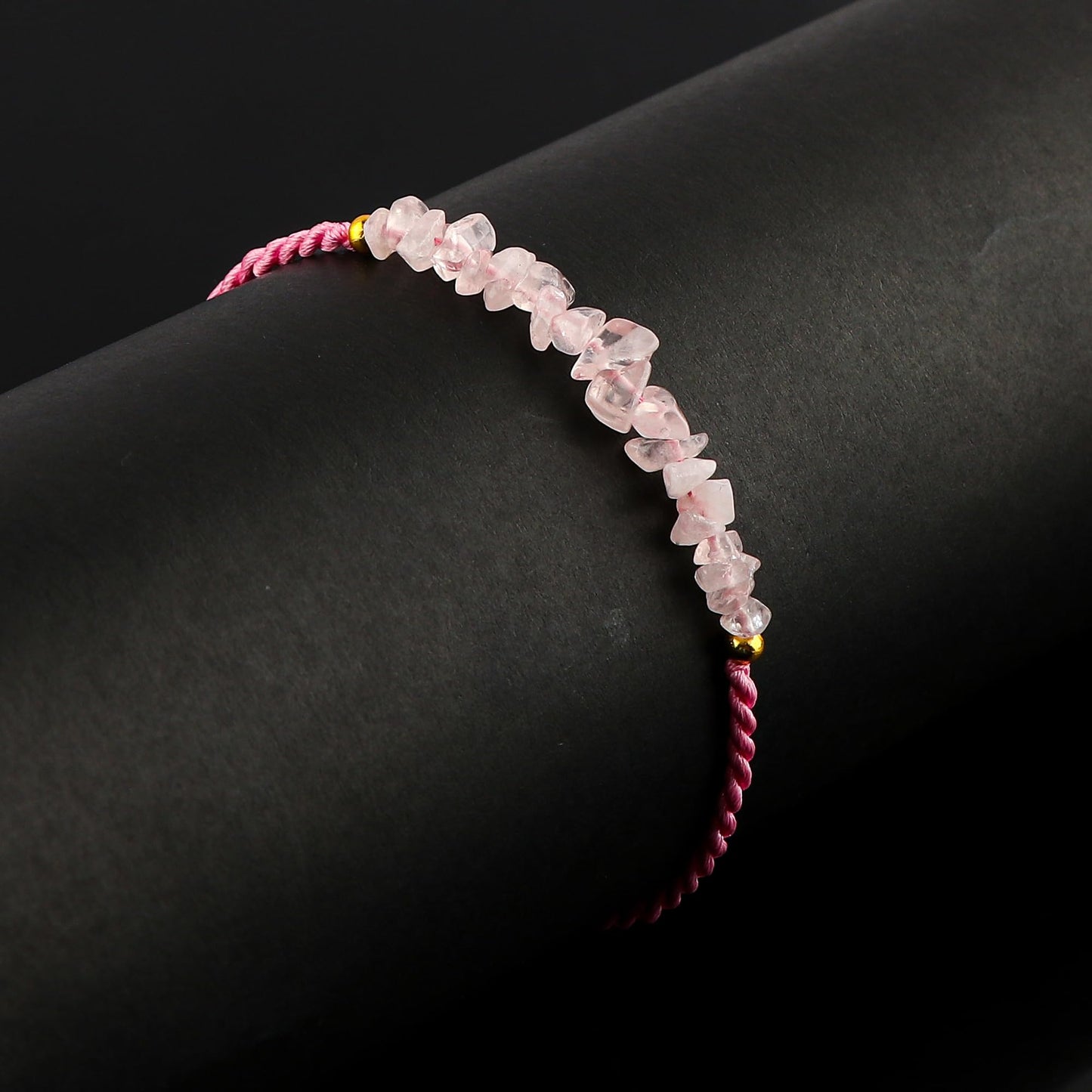 TGH Natural Rose Quartz Chips Braided Bracelet Healing Crystals Birthday Gift for Her Resizable Hand Braid Rope Thread Protection Bracelet for Men Women Gemstone Jewelry 7 inch Christmas Gift