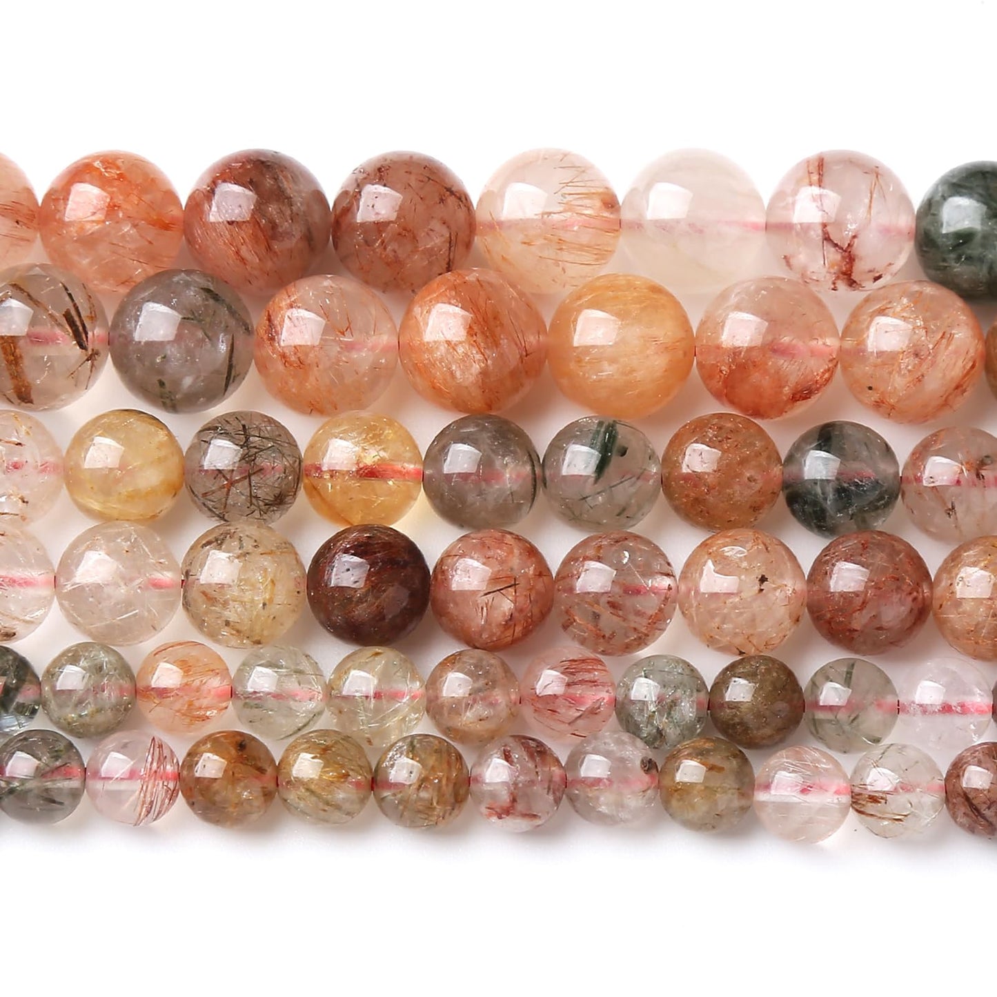 10MM 36PCS Natural Crystal Stone Colorful Rutilated Quartz Beads for Jewelry Making DIY Bracelet